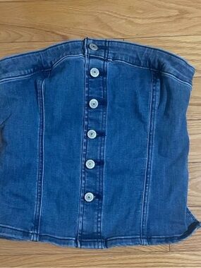 Denim Button-Front Strapless Corset Top - Blue